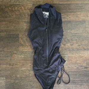 Womens Black One-Piece Swimsuit with Front Zip